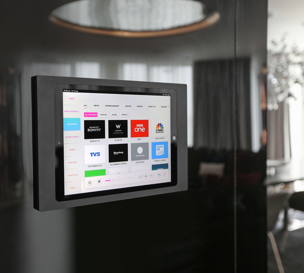 IPORT iPad wall mount in the W Hotel in London featuring DigiValet software.