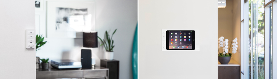 IPORT xPRESS Audio Keypad and Surface Mount Buttons mounted on walls.