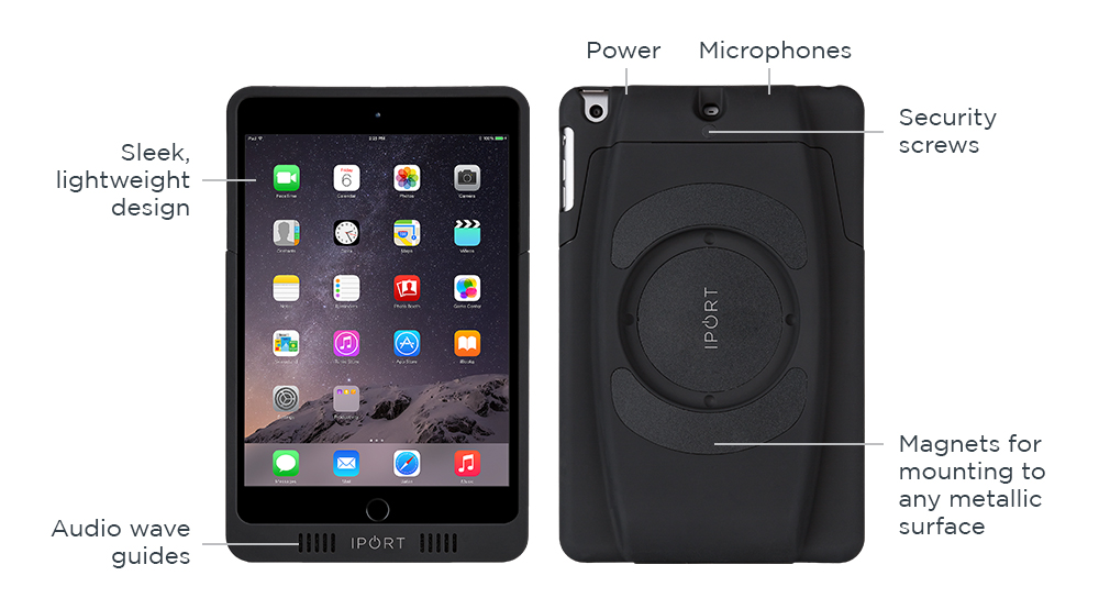 IPORT LAUNCH Case, the black iPad charging and mounting case by IPORT.